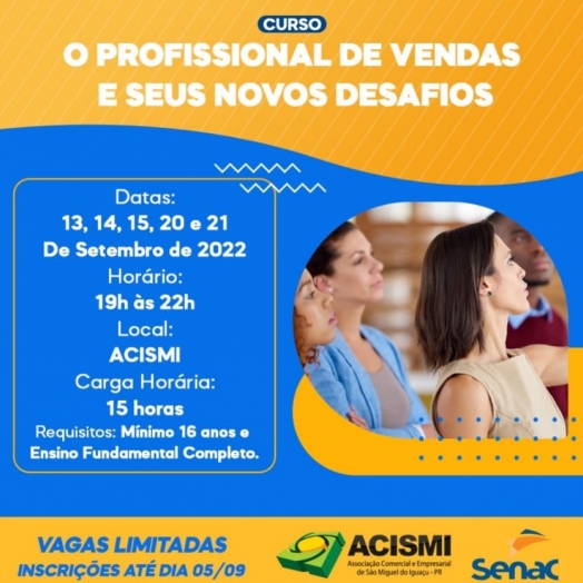 ACISMI e SENAC com inscrições abertas para curso de vendas