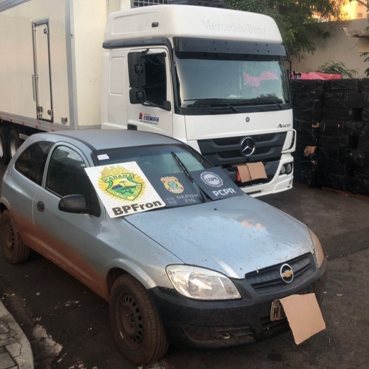 BPFRON, PF e Polícia Civil apreendem caminhão e carro com cigarros em Santa Helena