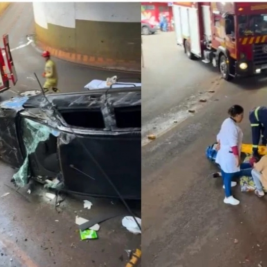 Carro sai de pista e cai para dentro de túnel após acidente na BR-277