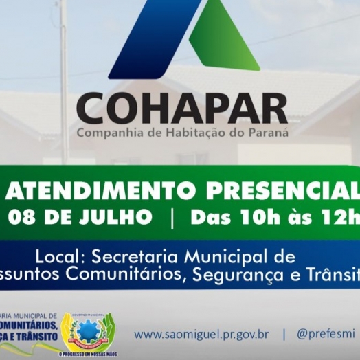 Cohapar realizará atendimento nesta sexta-feira (08) em São Miguel do Iguaçu