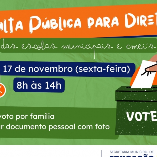 Consulta Pública para diretores das Escolas Municipais e CMEI’s será nesta sexta-feira (17)
