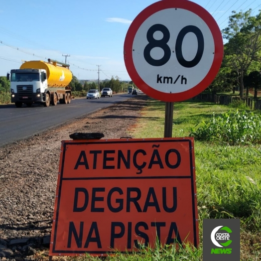 Degrau na pista: manutenção em rodovia de Santa Helena requer atenção redobrada de motoristas