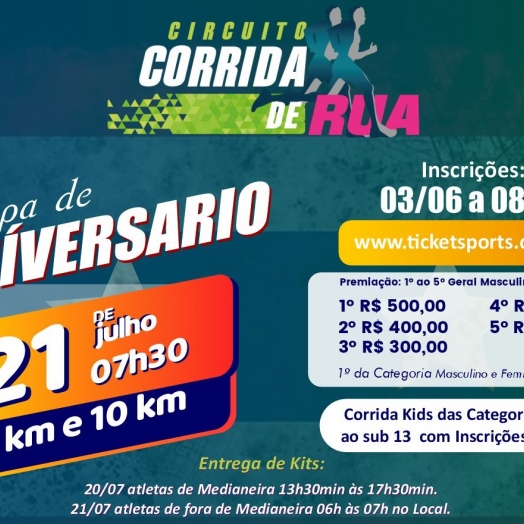 Estão abertas as inscrições para a Etapa de Aniversário do Circuito de Corridas de Rua de Medianeira
