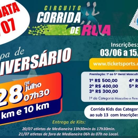 Estão abertas as inscrições para a Etapa de Aniversário do Circuito de Corridas de Rua de Medianeira