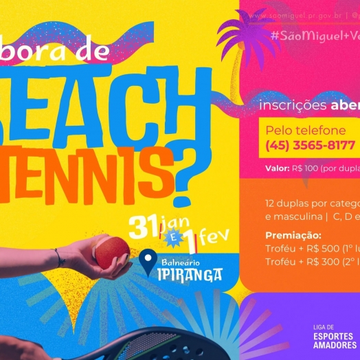 Estão abertas as inscrições para o torneio de beach tennis do São Miguel Mais Verão 2026