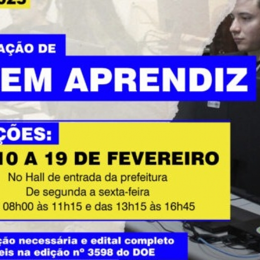 Governo Municipal abre as inscrições para PSS de Jovens Aprendizes na próxima segunda-feira (10)