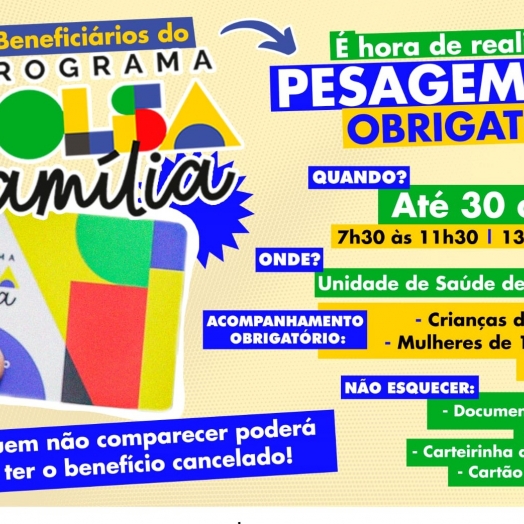 Governo Municipal convoca beneficiários do Bolsa Família para a campanha de pesagem