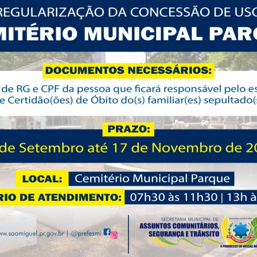 Governo Municipal realiza chamamento público para regularizar cessão de uso no Cemitério Parque