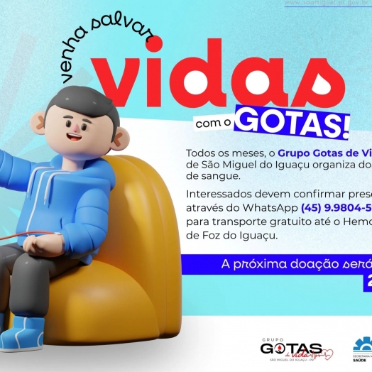 Grupo Gotas de Vida convida comunidade para ação de doação de sangue neste sábado (22)
