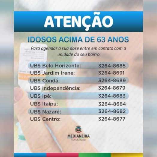 Idosos acima de 63 anos podem agendar a vacina contra Covid-19