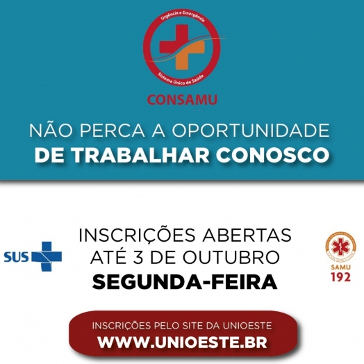 Inscrições do concurso público do CONSAMU encerram na segunda-feira, 03