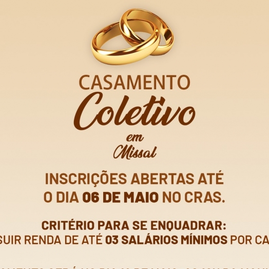 Inscrições para o Casamento Coletivo em Missal seguem até o dia 06 de maio