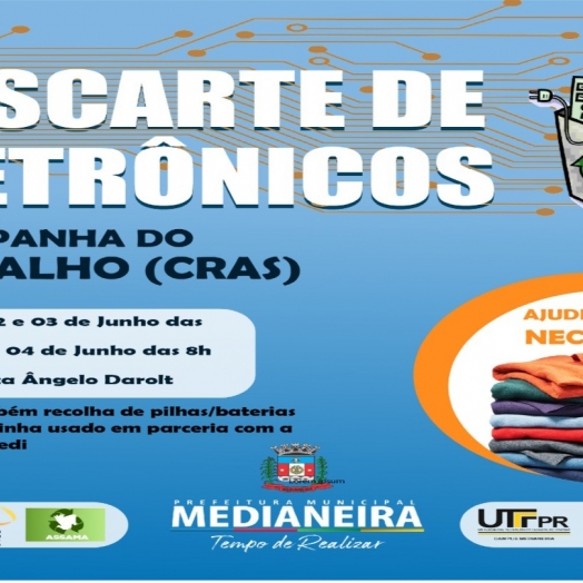 Medianeira terá Dia de Descarte de Eletrônicos e Campanha do Agasalho em Junho