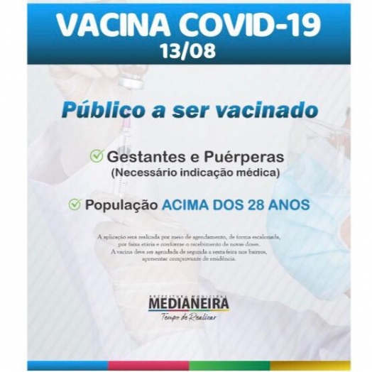 Medianeira começa a vacinar população em geral acima de 28 anos