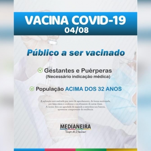 Medianeira começa a vacinar população em geral acima de 32 anos