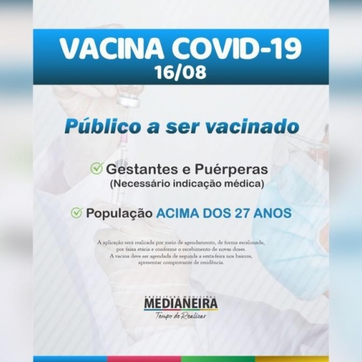 Medianeira começa a vacinar população em geral com 27 anos ou mais