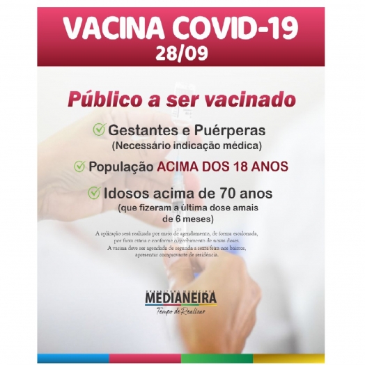 Medianeira está aplicando a dose de Reforço contra Covid-19 em idosos acima de 70 anos