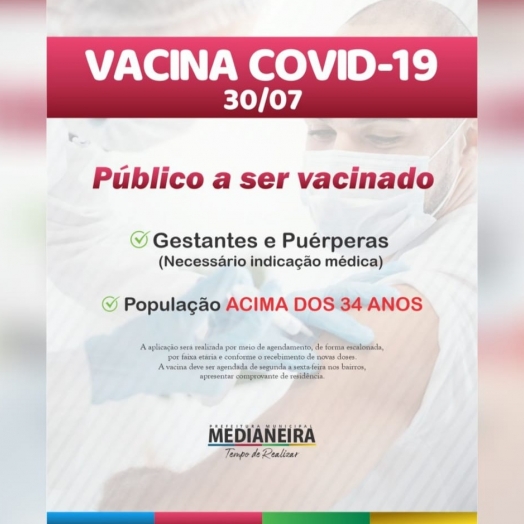 Medianeira  está vacinando população acima de 34 anos contra Covid-19