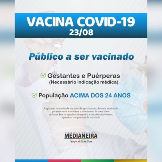 Medianeira libera vacinação para população em geral a partir de 24 anos