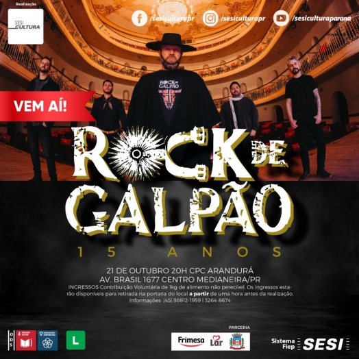 Medianeira recebe show da banda Rock de Galpão através do Sesi Cultura