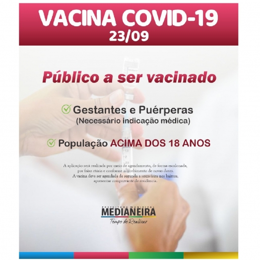 Medianeira vacina população em geral acima de 18 anos