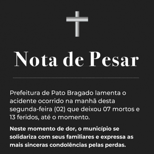 Pato Bragado decreta luto oficial de três dias em respeito as vítimas de trágico acidente