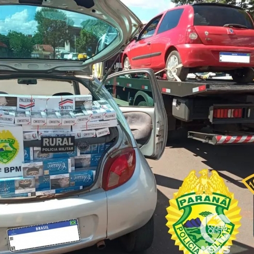 PM apreende veículos com cigarros contrabandeados em Ouro Verde do Oeste