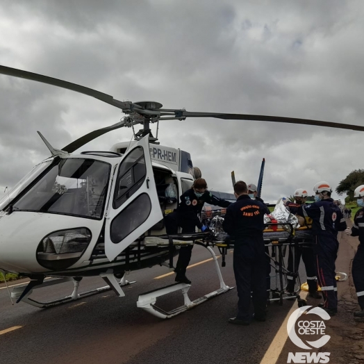 Santa Helena: helicóptero do Consamu é acionado para transportar vítima ferida em acidente