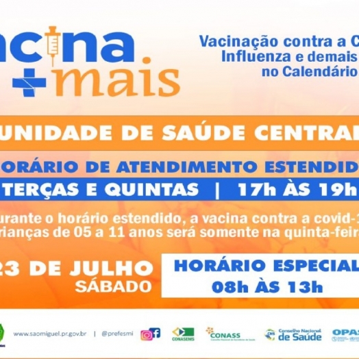 São Miguel do Iguaçu adere à mobilização ‘Vacina Mais’ e anuncia horários especiais para imunização
