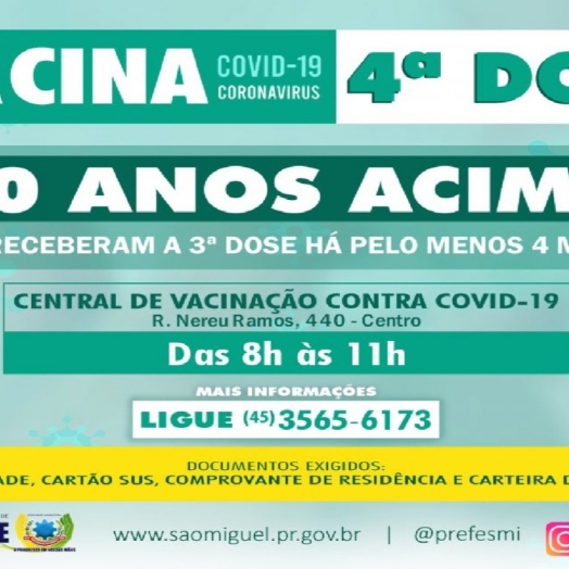 São Miguel do Iguaçu inicia aplicação da quarta dose contra a Covid-19 na população acima de 80 anos