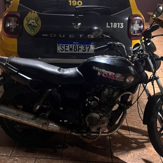 São Miguel do Iguaçu: Polícia Militar apreende moto com placa adulterada