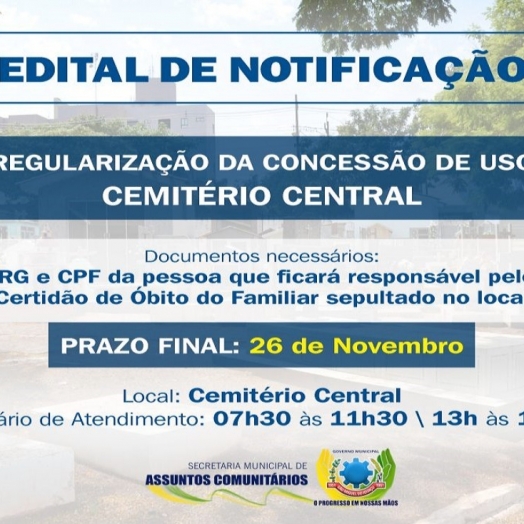 São Miguel do Iguaçu realiza chamamento público para regularizar cessão de uso no Cemitério Central
