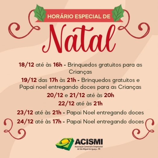 São Miguel do Iguaçu terá horário especial para o Natal; confira