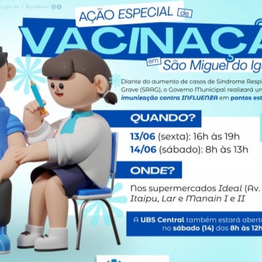 São Miguel do Iguaçu: Secretaria de Saúde vai realizar ação especial de vacinação contra gripe nesta sexta (13) e sábado (14)