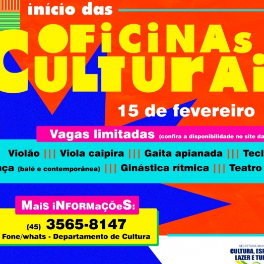 SMI: Com novidade, Governo Municipal inicia oficinas culturais de 2024 no dia 15 de fevereiro