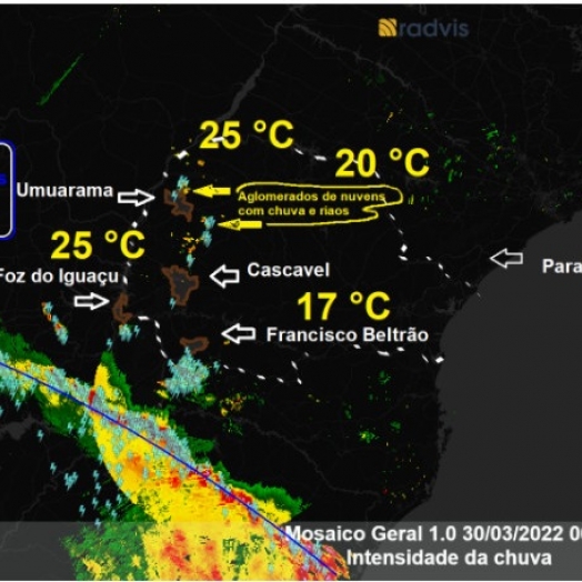 Tempo muda na região oeste e Simepar alerta para temporais