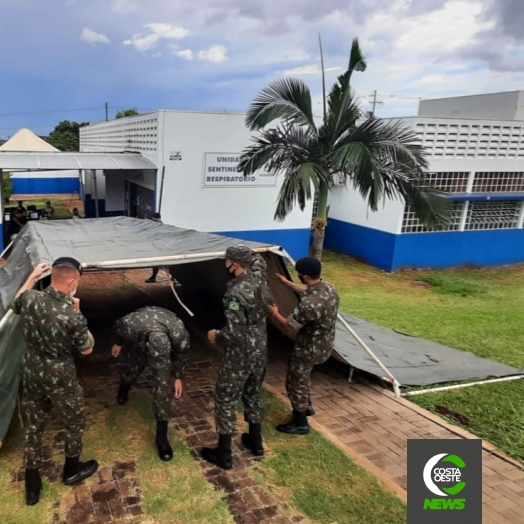 34º BI Mec e Tiro de Guerra montam barraca para auxiliar o atendimento na Unidade Sentinela