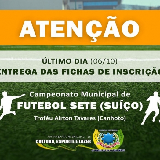 Último dia para entrega das fichas de inscrição do 1º Campeonato Municipal de Futebol Sete