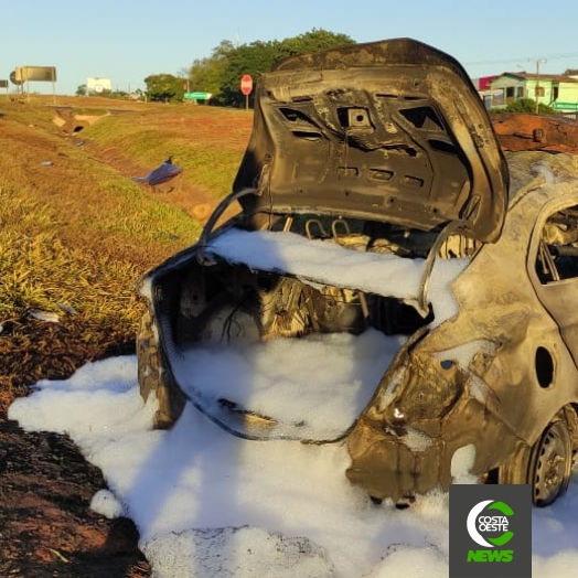 Veículo fica destruído pelo fogo após colisão na BR-277 em São Miguel do Iguaçu